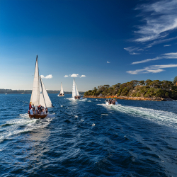 Spectator boats watching the Sydney to Hobart yacht race on Sydney Harbour